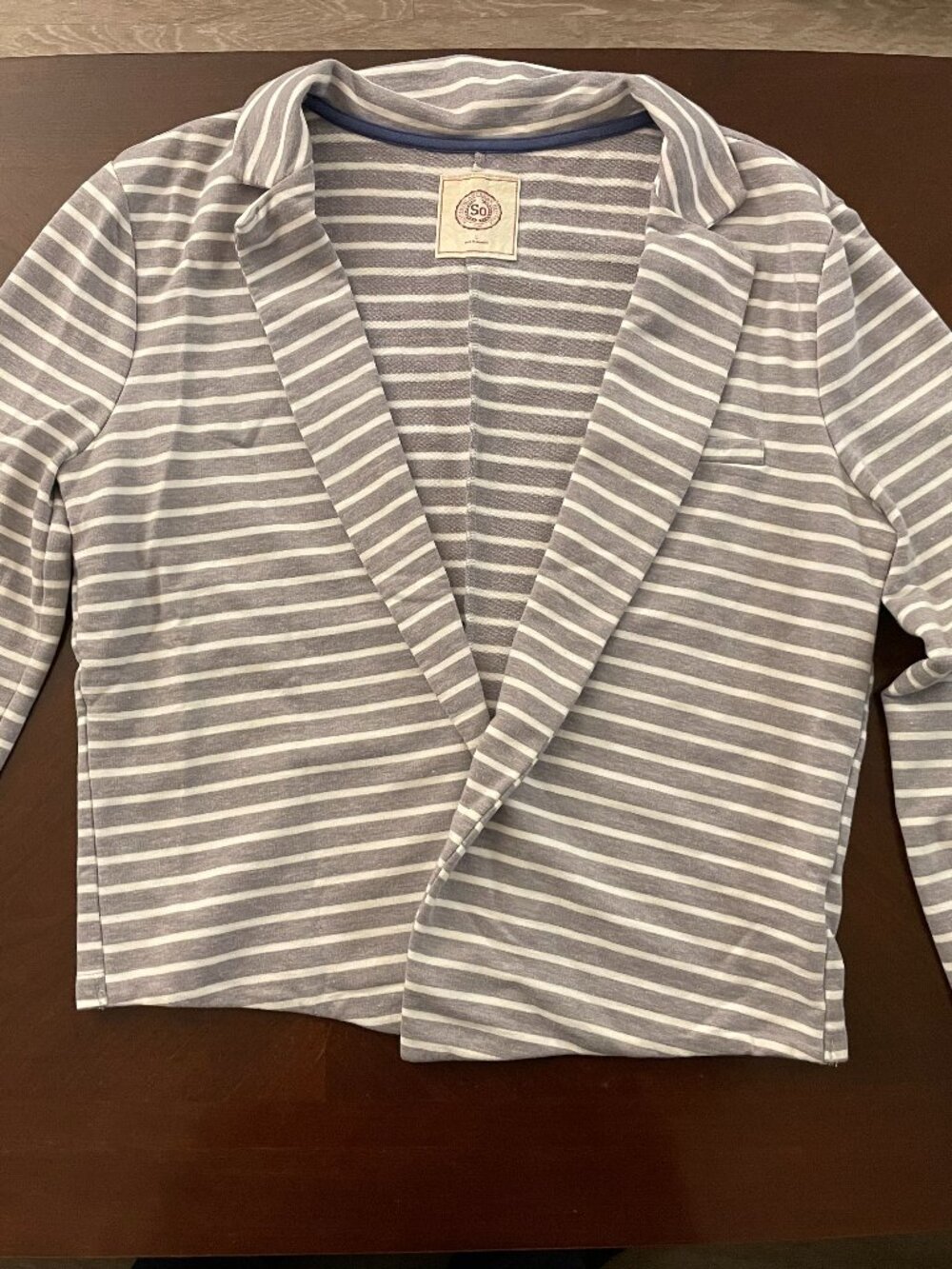 SO size L Gray/White Striped Casual Blazer
